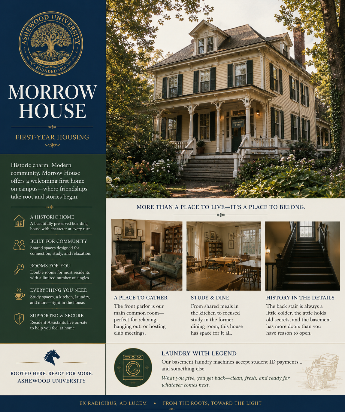 Campaign artwork of Morrow House, your freshman residence